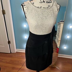 Connected Apparel Black and Cream Lace Dress